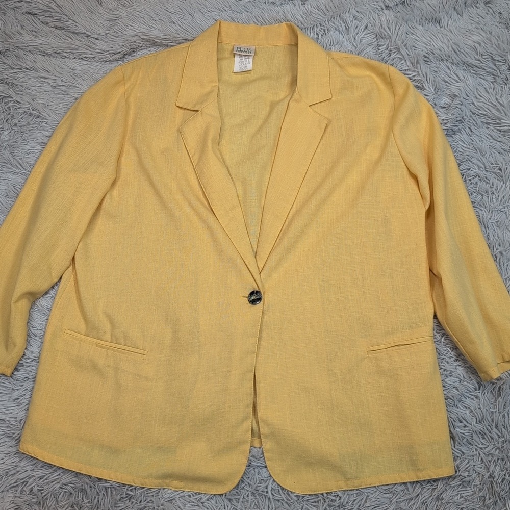 Vintage Plus Preferred Jacket Womens‎ 20 Yellow Linen Blend Faux Pockets Preppy
